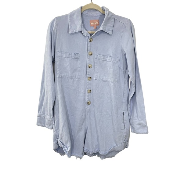 Show Me Your Mumu Tegan Jumper Periwinkle Chambray Romper Shorts Size Small - Picture 3 of 12